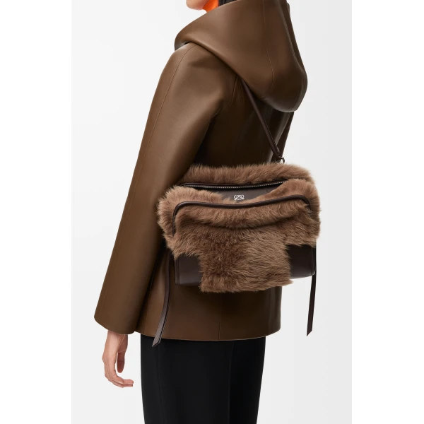 Loewe Medium Amazona 180 bag in soft calfskin and shearling, Brown/Dark Chestnut | Totes & Top-Handle Bags | Luxury Shoes 
