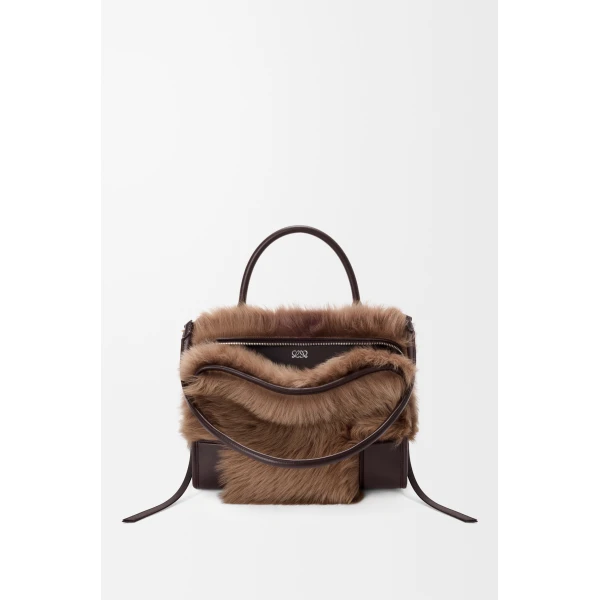 Loewe Medium Amazona 180 bag in soft calfskin and shearling, Brown/Dark Chestnut | Totes & Top-Handle Bags | Luxury Shoes 