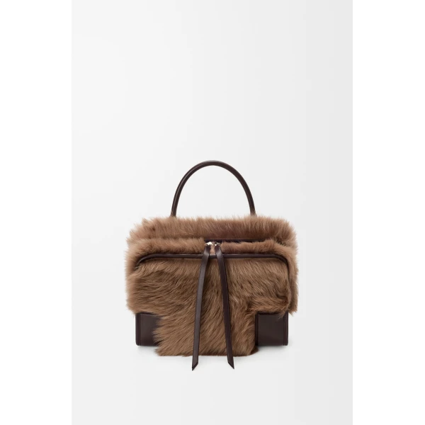 Loewe Medium Amazona 180 bag in soft calfskin and shearling, Brown/Dark Chestnut | Totes & Top-Handle Bags | Luxury Shoes 