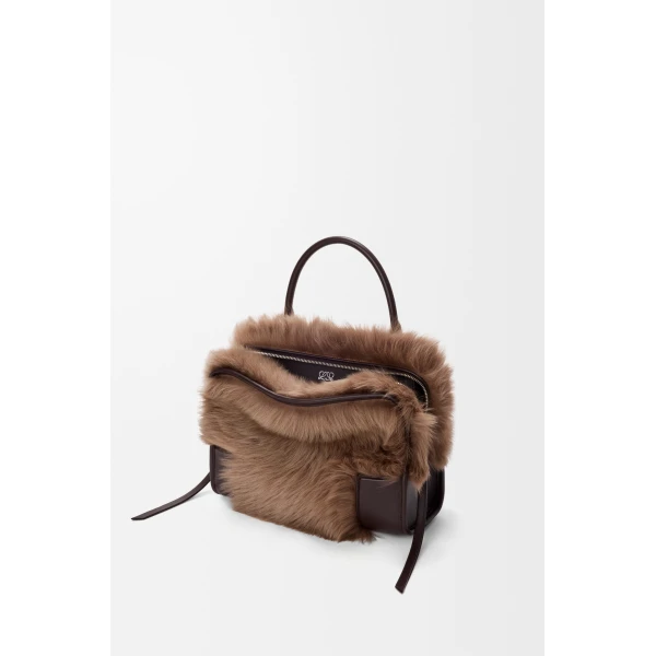 Loewe Medium Amazona 180 bag in soft calfskin and shearling, Brown/Dark Chestnut | Totes & Top-Handle Bags | Luxury Shoes 