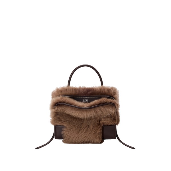 Loewe Medium Amazona 180 bag in soft calfskin and shearling, Brown/Dark Chestnut | Totes & Top-Handle Bags | Luxury Shoes 