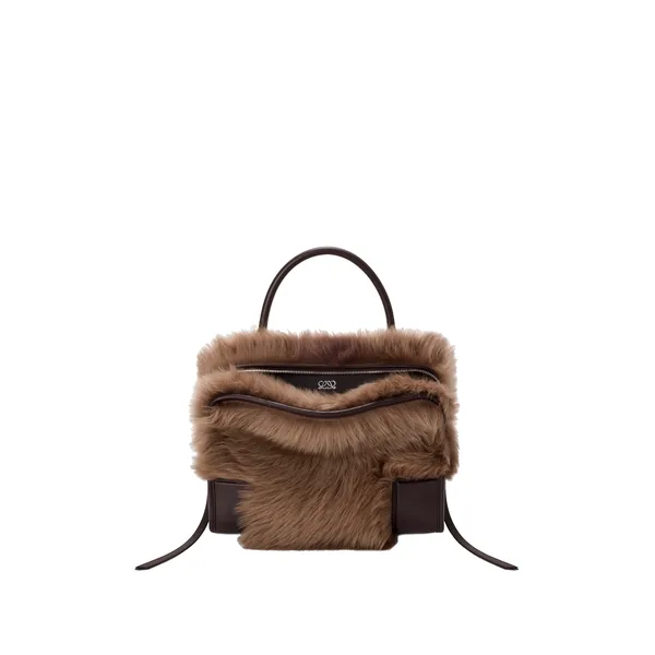 Medium Amazona 180 bag in soft calfskin and shearling, Brown/Dark Chestnut