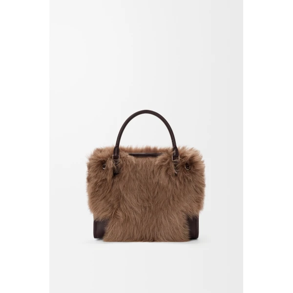 Loewe Medium Amazona 180 bag in soft calfskin and shearling, Brown/Dark Chestnut | Totes & Top-Handle Bags | Luxury Shoes 