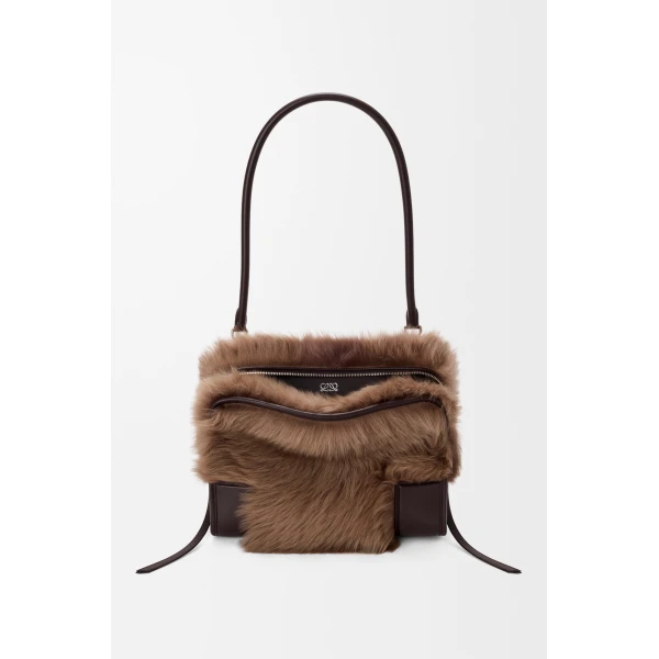 Loewe Medium Amazona 180 bag in soft calfskin and shearling, Brown/Dark Chestnut | Totes & Top-Handle Bags | Luxury Shoes 