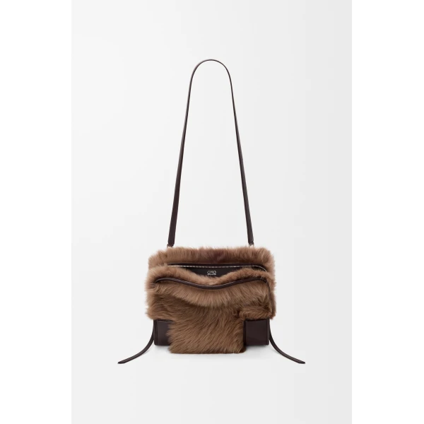 Loewe Medium Amazona 180 bag in soft calfskin and shearling, Brown/Dark Chestnut | Totes & Top-Handle Bags | Luxury Shoes 