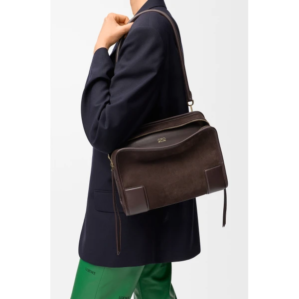 Loewe Medium Amazona 180 bag in suede, Dark Chestnut | Totes & Top-Handle Bags | Luxury Shoes 