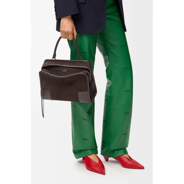 Loewe Medium Amazona 180 bag in suede, Dark Chestnut | Totes & Top-Handle Bags | Luxury Shoes 