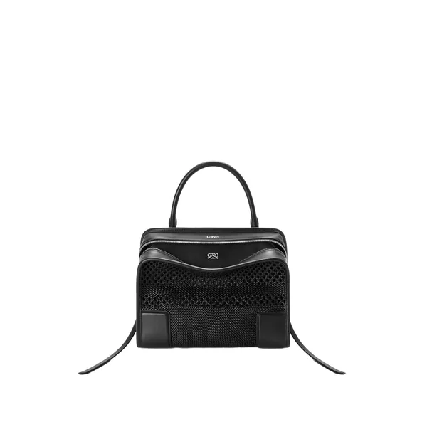 Medium Amazona 180 bag in woven calfskin, Black