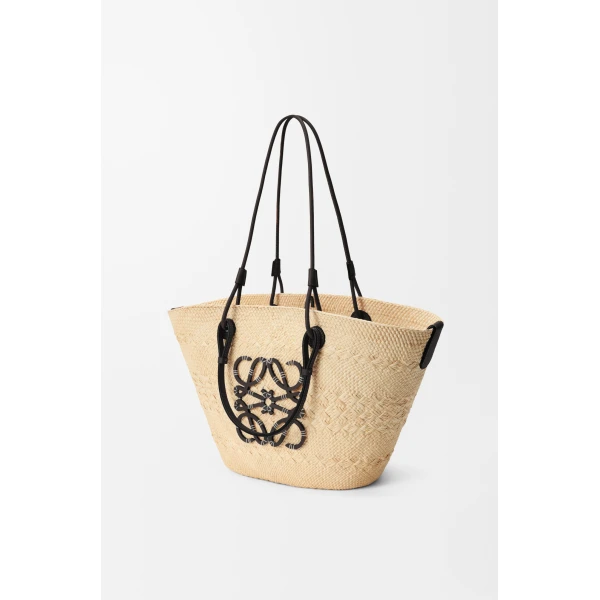 Loewe Medium Anagram Basket bag in iraca palm and calfskin, Natural/Black | Totes & Top-Handle Bags | Luxury Shoes 