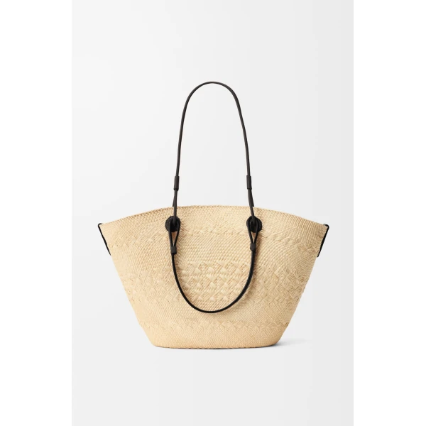 Loewe Medium Anagram Basket bag in iraca palm and calfskin, Natural/Black | Totes & Top-Handle Bags | Luxury Shoes 