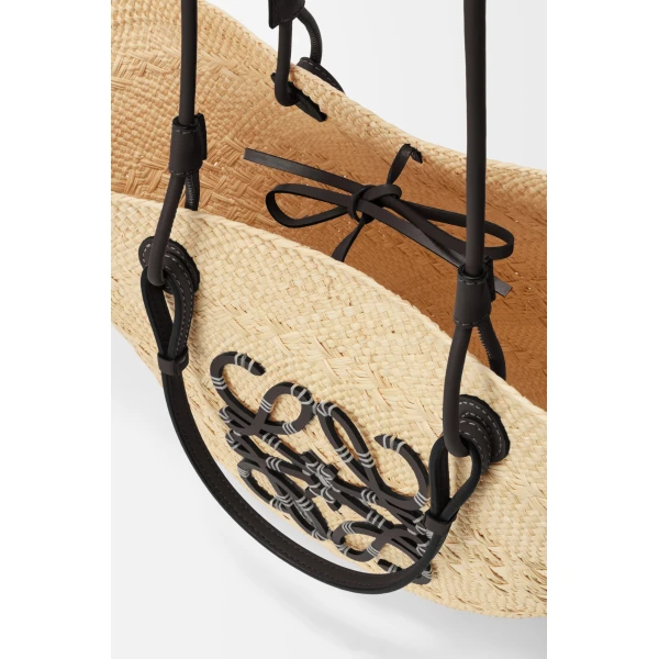 Loewe Medium Anagram Basket bag in iraca palm and calfskin, Natural/Black | Totes & Top-Handle Bags | Luxury Shoes 