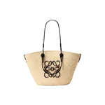 Loewe Medium Anagram Basket bag in iraca palm and calfskin, Natural/Black | Totes & Top-Handle Bags | Luxury Shoes 