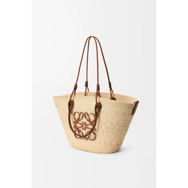 Loewe Medium Anagram Basket bag in iraca palm and calfskin, Natural/Tan | Totes & Top-Handle Bags | Luxury Shoes 