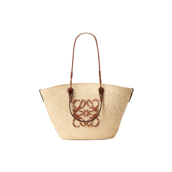 Loewe Medium Anagram Basket bag in iraca palm and calfskin, Natural/Tan | Totes & Top-Handle Bags | Luxury Shoes 