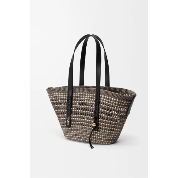 Loewe Medium Braid basket in iraca palm and calfskin, Khaki/Natural | Totes & Top-Handle Bags | Luxury Shoes 