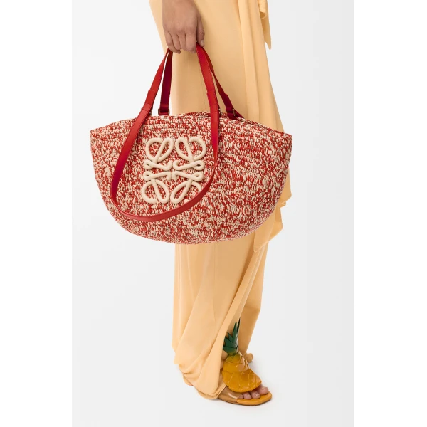 Loewe Medium Eclipse basket in raffia and calfskin, Red | Totes & Top-Handle Bags | Luxury Shoes 