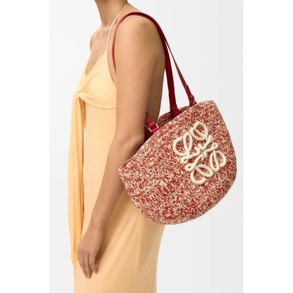 Loewe Medium Eclipse basket in raffia and calfskin, Red | Totes & Top-Handle Bags | Luxury Shoes 