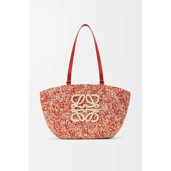 Loewe Medium Eclipse basket in raffia and calfskin, Red | Totes & Top-Handle Bags | Luxury Shoes 