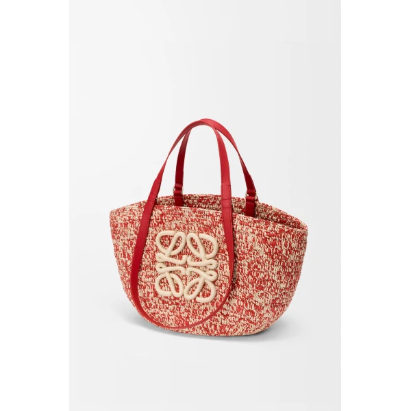 Loewe Medium Eclipse basket in raffia and calfskin, Red | Totes & Top-Handle Bags | Luxury Shoes 