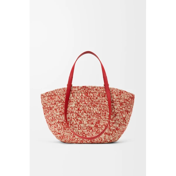Loewe Medium Eclipse basket in raffia and calfskin, Red | Totes & Top-Handle Bags | Luxury Shoes 