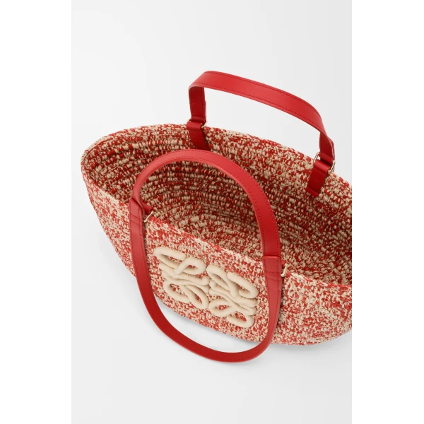 Loewe Medium Eclipse basket in raffia and calfskin, Red | Totes & Top-Handle Bags | Luxury Shoes 