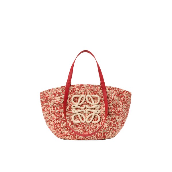 Loewe Medium Eclipse basket in raffia and calfskin, Red | Totes & Top-Handle Bags | Luxury Shoes 