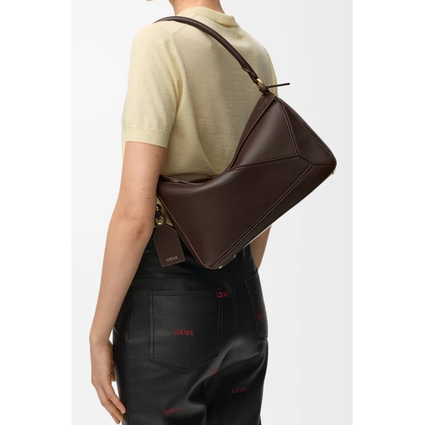 Loewe Medium Featherlight Puzzle bag in nappa lambskin, Dark Chestnut | Shoulder & Crossbody Bags | Luxury Shoes 
