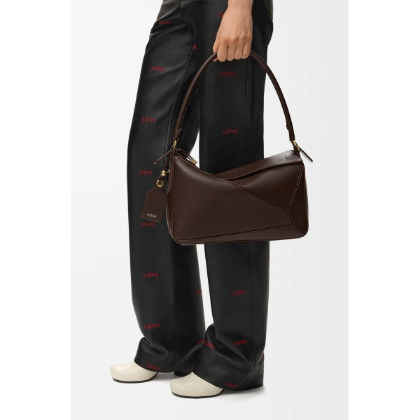 Loewe Medium Featherlight Puzzle bag in nappa lambskin, Dark Chestnut | Shoulder & Crossbody Bags | Luxury Shoes 