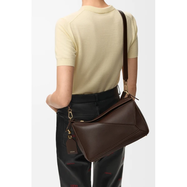 Loewe Medium Featherlight Puzzle bag in nappa lambskin, Dark Chestnut | Shoulder & Crossbody Bags | Luxury Shoes 
