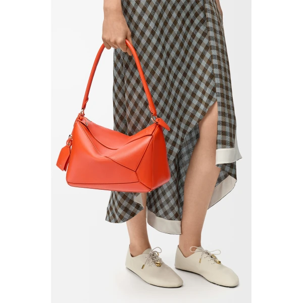 Loewe Medium Featherlight Puzzle bag in nappa lambskin, Deep Saffron | Shoulder & Crossbody Bags | Luxury Shoes 