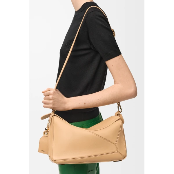 Loewe Medium Featherlight Puzzle bag in nappa lambskin, Silk Beige | Shoulder & Crossbody Bags | Luxury Shoes 