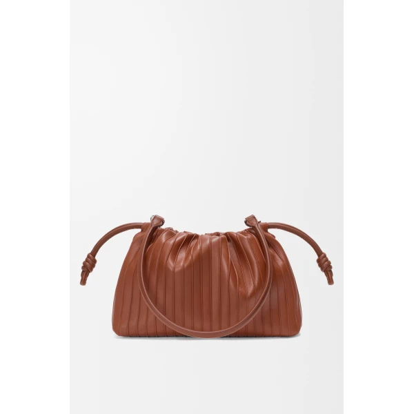 Loewe Medium Flamenco Pleats purse in nappa lambskin, Pecan | Shoulder & Crossbody Bags | Luxury Shoes 