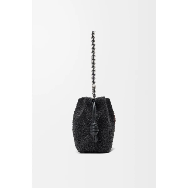 Loewe Medium Lion Beads Flamenco purse in beaded canvas and calfskin, Black/Pecan | Shoulder & Crossbody Bags | Luxury Shoes 