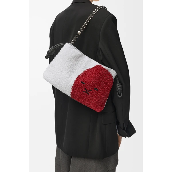 Loewe Medium Lion Beads Flamenco purse in beaded canvas and calfskin, White/Red | Shoulder & Crossbody Bags | Luxury Shoes 