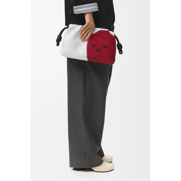 Loewe Medium Lion Beads Flamenco purse in beaded canvas and calfskin, White/Red | Shoulder & Crossbody Bags | Luxury Shoes 