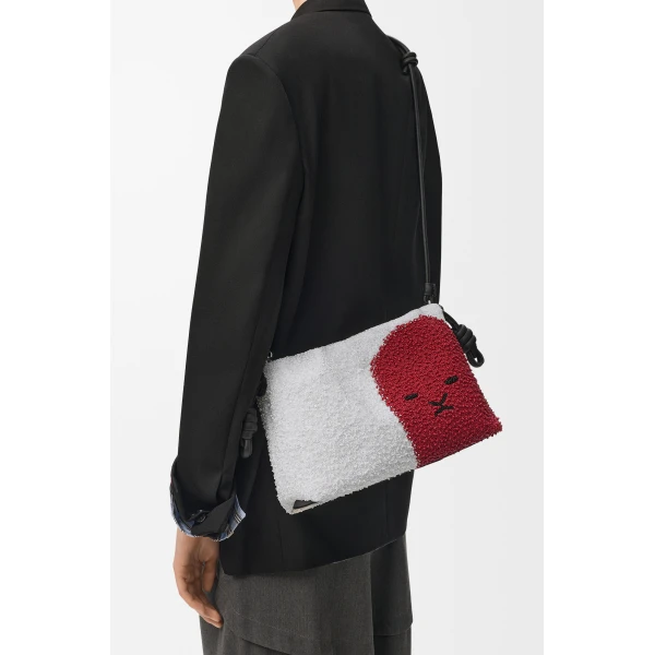 Loewe Medium Lion Beads Flamenco purse in beaded canvas and calfskin, White/Red | Shoulder & Crossbody Bags | Luxury Shoes 