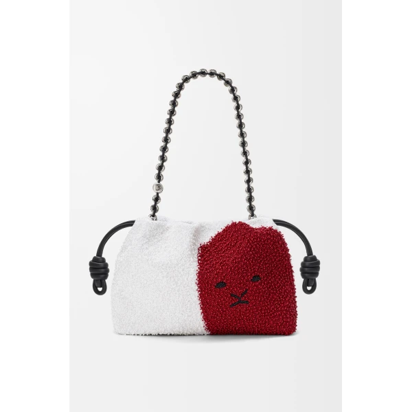 Loewe Medium Lion Beads Flamenco purse in beaded canvas and calfskin, White/Red | Shoulder & Crossbody Bags | Luxury Shoes 