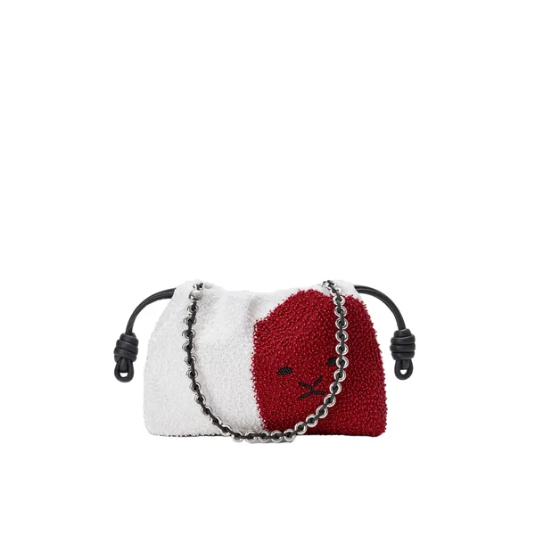 Loewe Medium Lion Beads Flamenco purse in beaded canvas and calfskin, White/Red | Shoulder & Crossbody Bags | Luxury Shoes 
