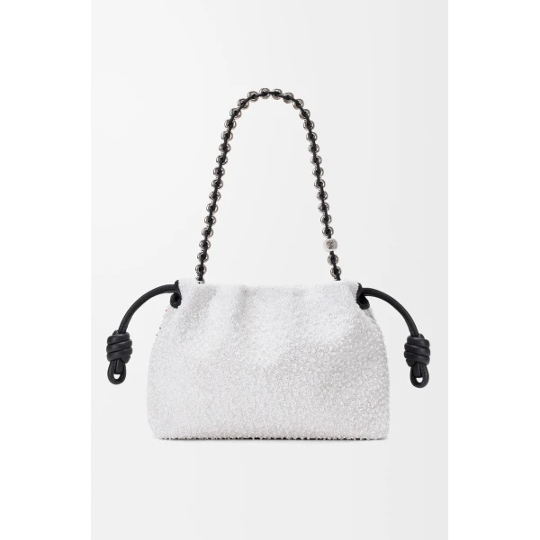 Loewe Medium Lion Beads Flamenco purse in beaded canvas and calfskin, White/Red | Shoulder & Crossbody Bags | Luxury Shoes 