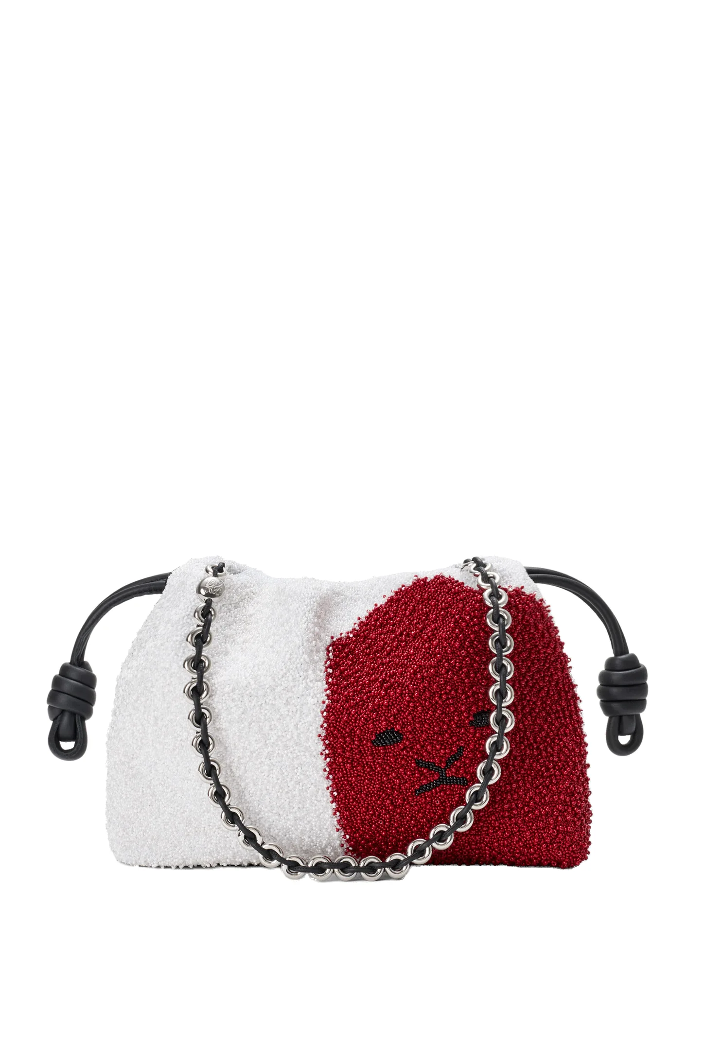 Loewe Medium Lion Beads Flamenco purse in beaded canvas and calfskin, White/Red | Shoulder & Crossbody Bags | Luxury Shoes Loewe Medium Lion Beads Flamenco purse in beaded canvas and calfskin, White/Red | Shoulder & Crossbody Bags | Luxury Shoes