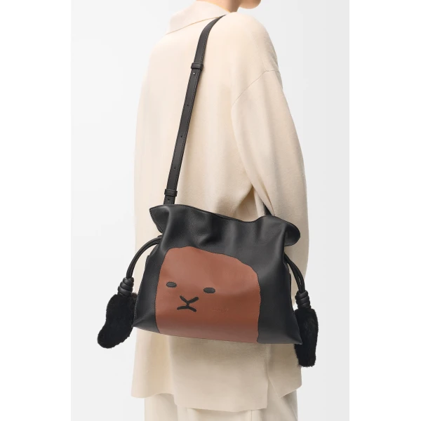 Loewe Medium Lion Intarsio Flamenco clutch in calfskin, Black/Pecan | Shoulder & Crossbody Bags | Luxury Shoes 