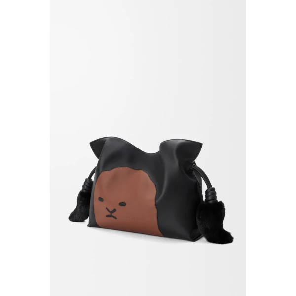 Loewe Medium Lion Intarsio Flamenco clutch in calfskin, Black/Pecan | Shoulder & Crossbody Bags | Luxury Shoes 