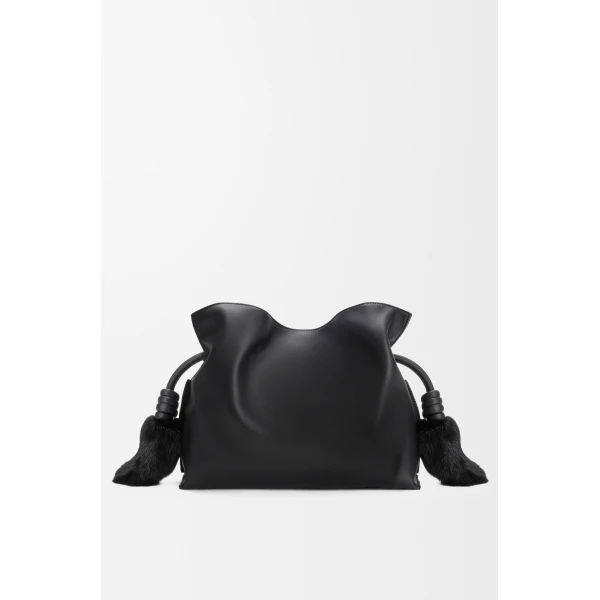 Loewe Medium Lion Intarsio Flamenco clutch in calfskin, Black/Pecan | Shoulder & Crossbody Bags | Luxury Shoes 