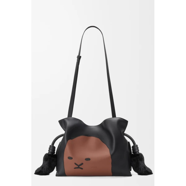 Loewe Medium Lion Intarsio Flamenco clutch in calfskin, Black/Pecan | Shoulder & Crossbody Bags | Luxury Shoes 