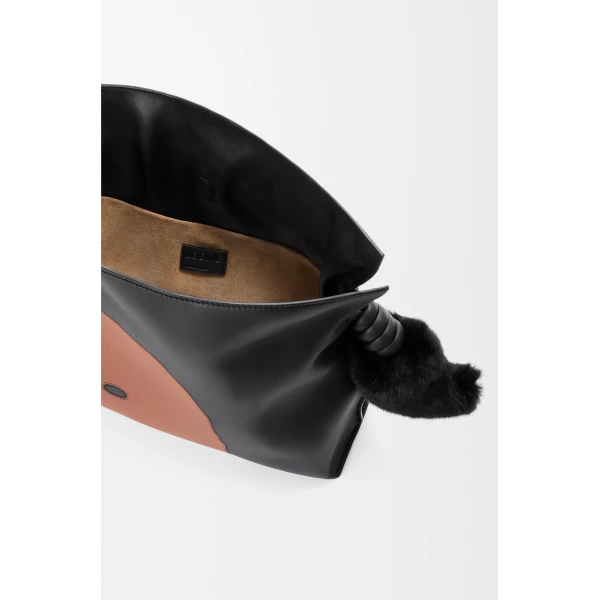 Loewe Medium Lion Intarsio Flamenco clutch in calfskin, Black/Pecan | Shoulder & Crossbody Bags | Luxury Shoes 