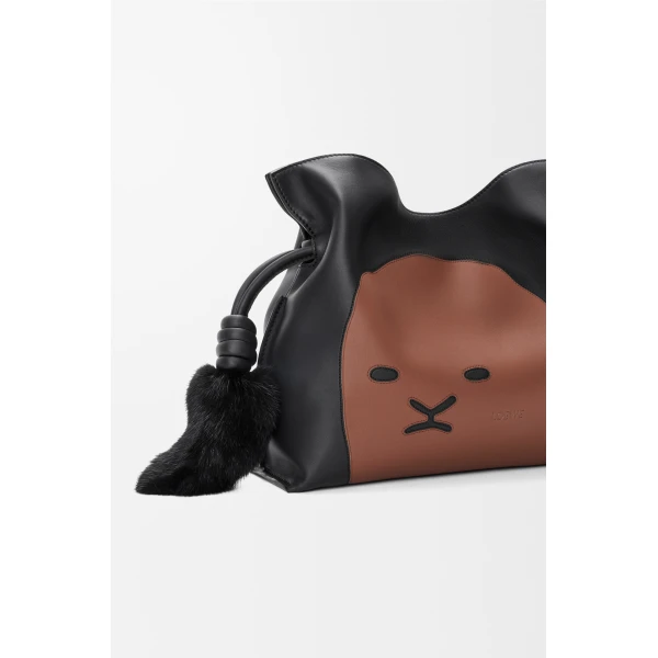 Loewe Medium Lion Intarsio Flamenco clutch in calfskin, Black/Pecan | Shoulder & Crossbody Bags | Luxury Shoes 