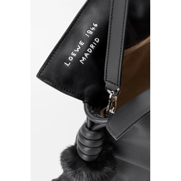 Loewe Medium Lion Intarsio Flamenco clutch in calfskin, Black/Pecan | Shoulder & Crossbody Bags | Luxury Shoes 
