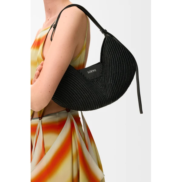 Loewe Medium Loewe Swing bag in raffia and calfskin, Black | Totes & Top-Handle Bags | Luxury Shoes 