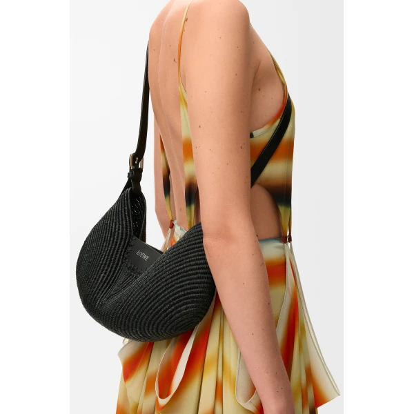 Loewe Medium Loewe Swing bag in raffia and calfskin, Black | Totes & Top-Handle Bags | Luxury Shoes 