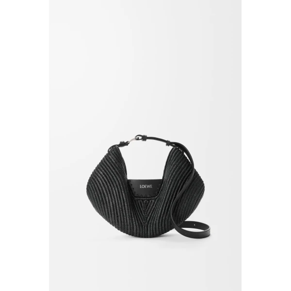 Loewe Medium Loewe Swing bag in raffia and calfskin, Black | Totes & Top-Handle Bags | Luxury Shoes 